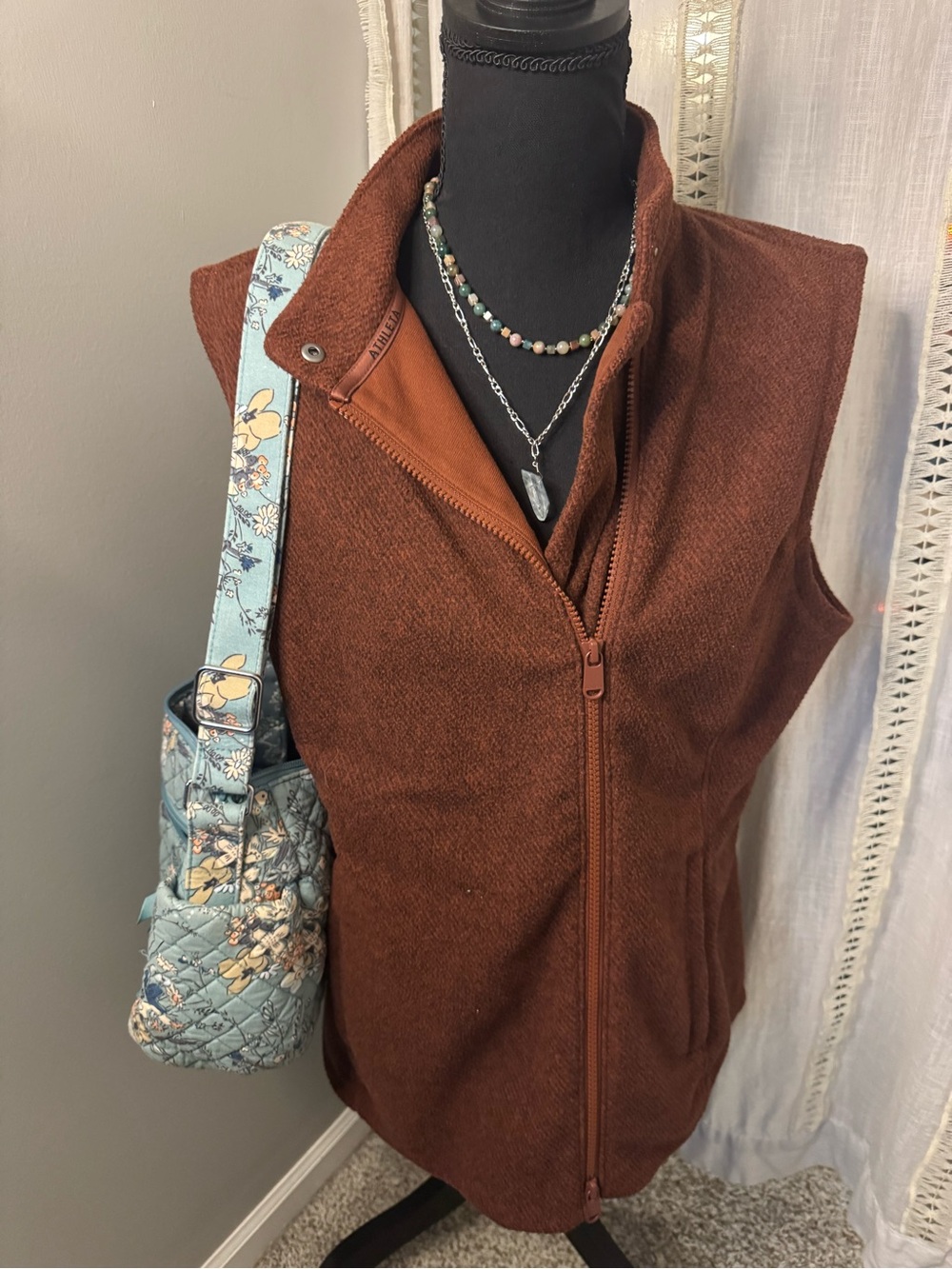 Athleta Rust Brown Zip-Front Fleece Vest
